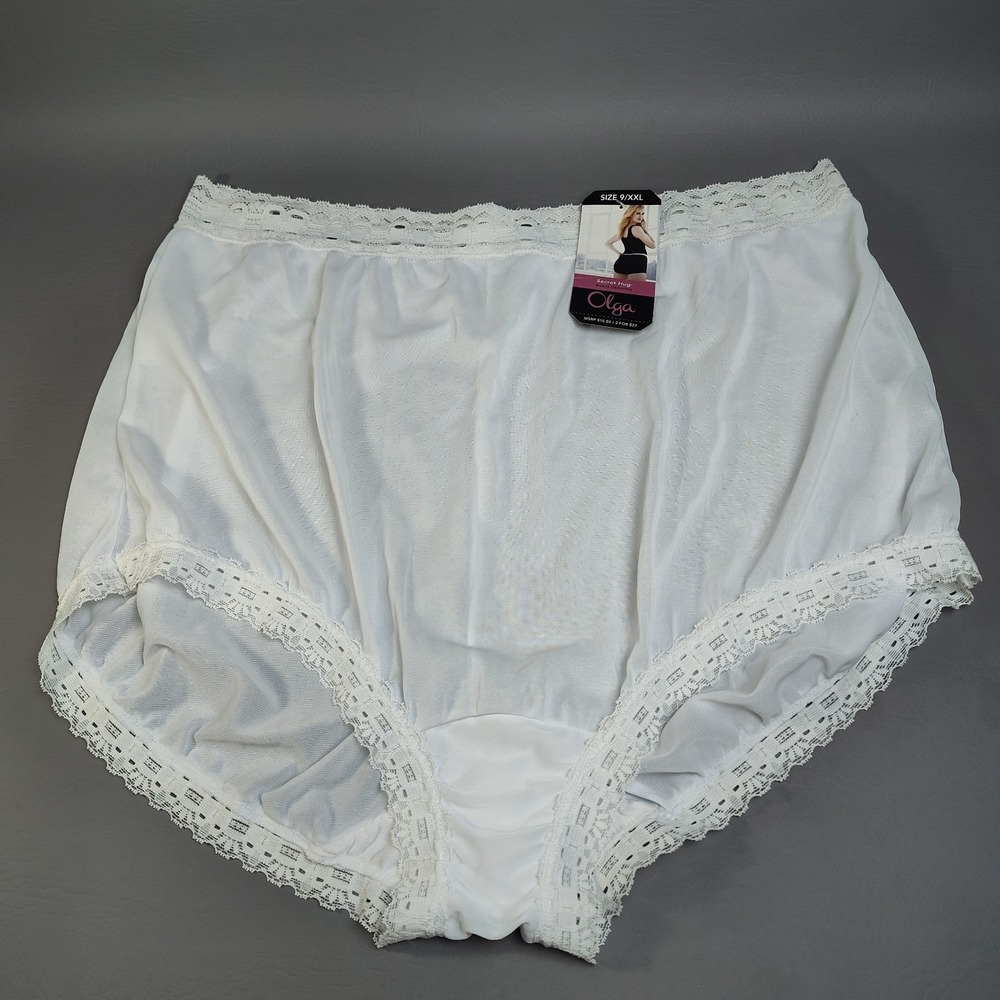 OLGA SECRET HUG SCOOPS LACE BRIEF PANTIES 100% NYLON 873 100WT Size 9/XXL RARE
